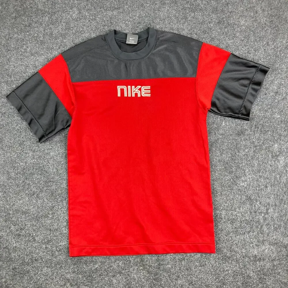 Nike T Shirt Boys L 14-16 Red Black Athletic‎ Logo Short Sleeve